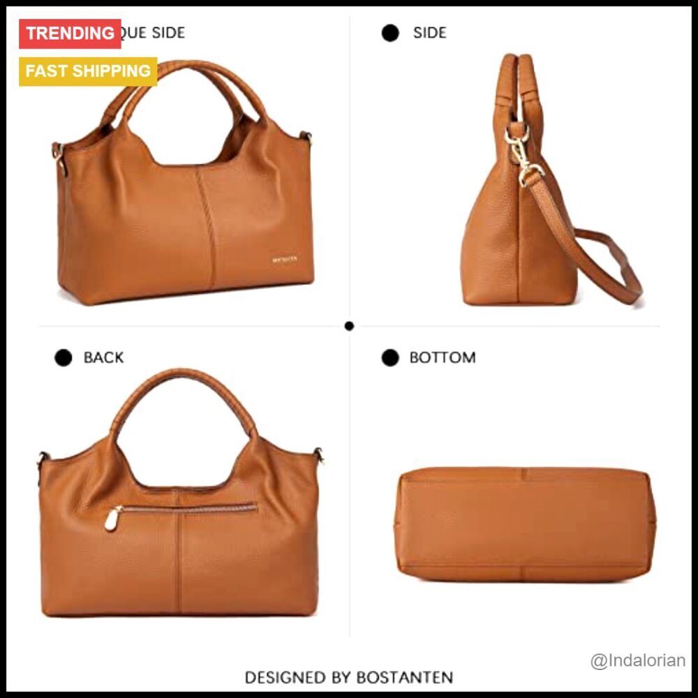 Genuine Leather Satchel Handbag Crossbody Shoulder Bag Top Handle Designer Chic - Picture 6 of 7
